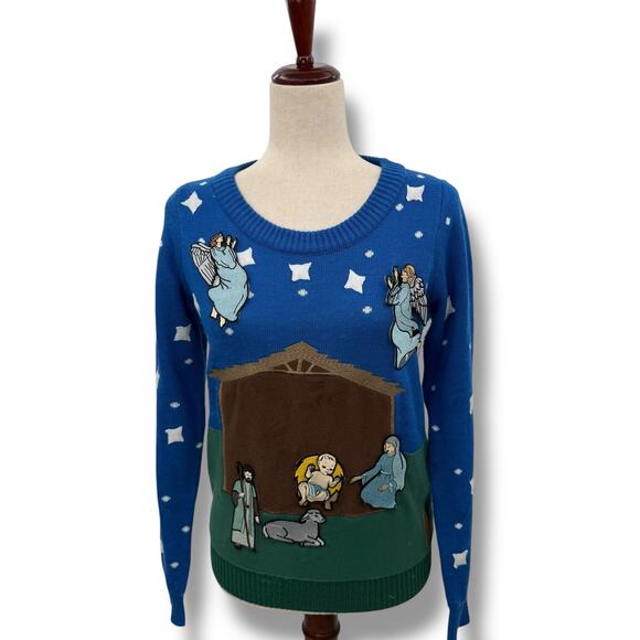 Tipsy Elves Ugly Christmas Sweater Small Nativity Movable Stick On Characters - Picture 1 of 8